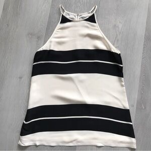 ALC SILK TOP WHITE BLACK STRIPE HALTER FULLY LINED WOMENS XS